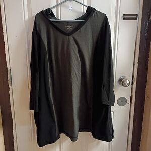 2/$10 Catherines Two-Tone Hooded V-Neck Sweatshirt in Black & Charcoal 4X